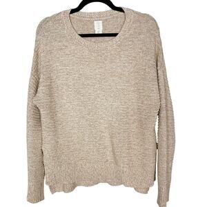 Joie Womens Small S Tan White Side Button Marled Sweater Crew Neck Cotton Blend